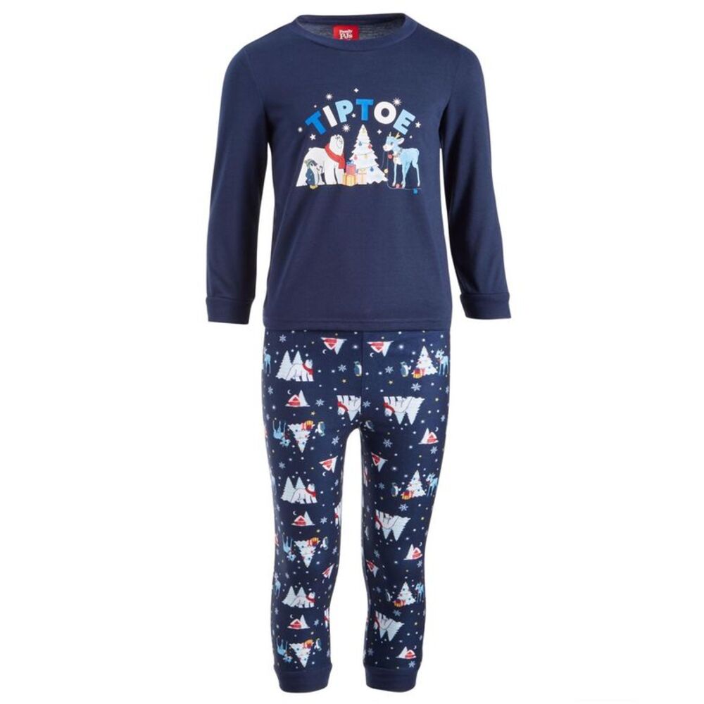 Family PJs Boys Tiptoe Christmas Pajama Set, Blue, Big Kids (8-20), XS, MP